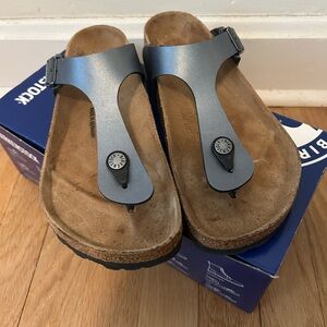 Birkenstock Metallic Gray Thong Sandals